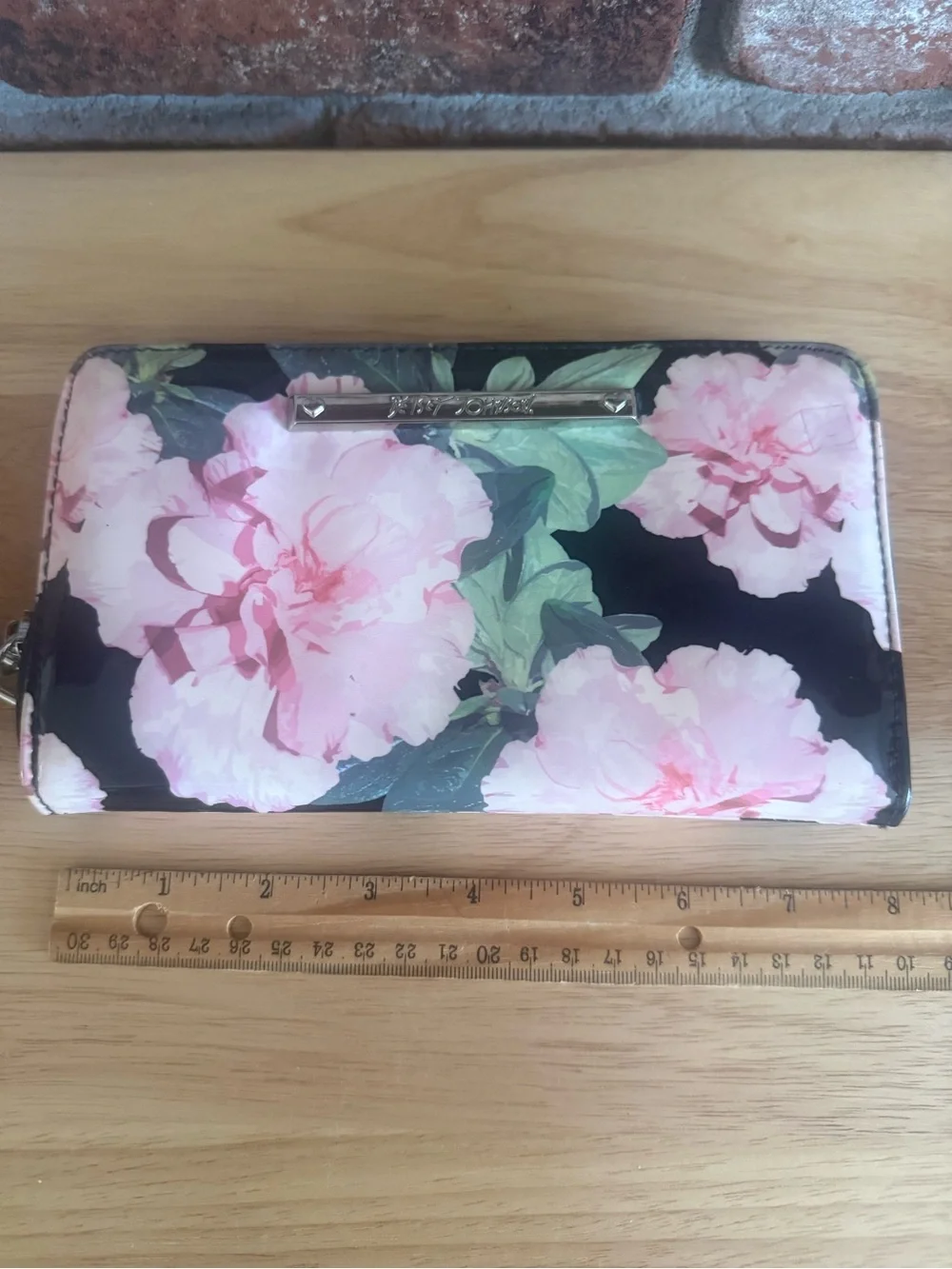 Betsey Johnson Black Wallet with Pink Floral Print
